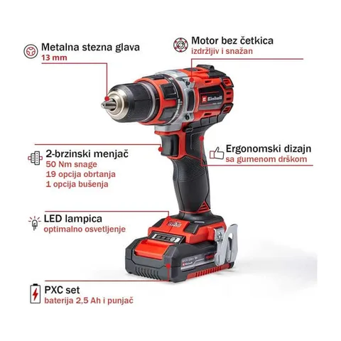 Aku bušilica TE-CD 18/50 + 2.5Ah baterija i punjač (004001)