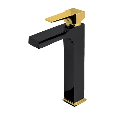 AQUA crno zlatna baterija za lavabo visoka