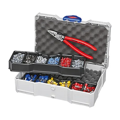 Knipex – Komplet za krimpovanje: kutija i klešta sa izolovanim hilznama – 97 90 06