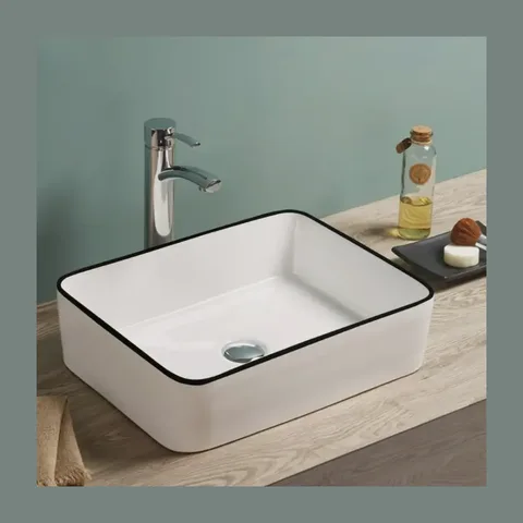 Rubicer pravougaoni nadgradni lavabo 49 × 38 cm beli sa crnim rubom (RS7050HBKLIN)