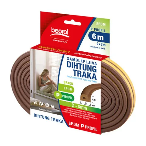 Samolepljiva dihtung traka 6m, P-profil braon PBR6