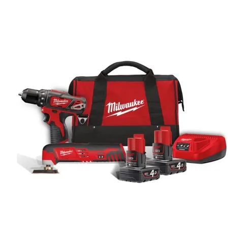 Milwaukee – Aku set – subkompaktni višenamenski alat i subkompaktna bušilica sa dve baterije i punjačem u torbi M12 BPP2D-402B – 4933441250