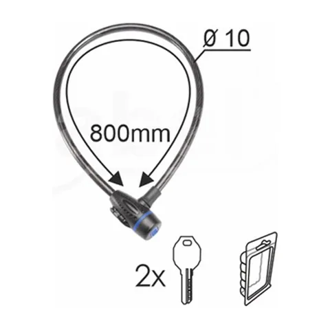 Brava za bicikl sa ključem spiralna BBK1 crna FU10x800mm 2K OPD (0709001)