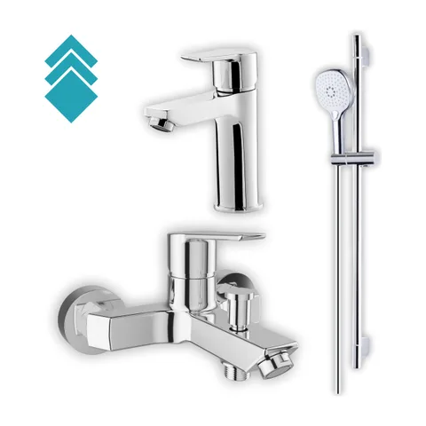 Neon set 3u1 – siva hrom boja – slavina za lavabo, kadu i klizna šipka sa tušem