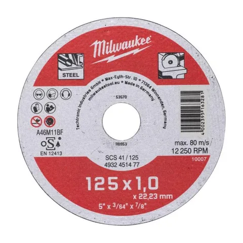 Milwaukee – Disk za sečenje metala, tanki, 125 x 1 x 22,2 mm, Contractor – 4932451477