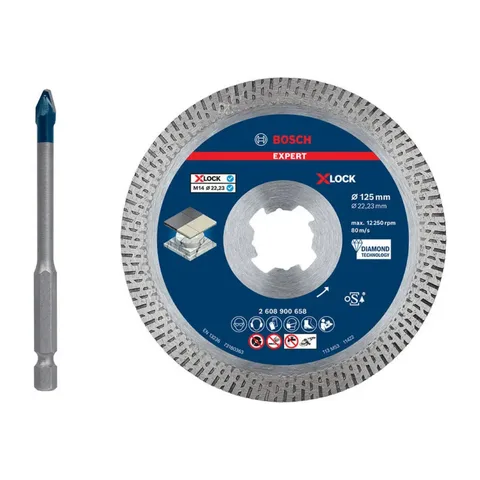 Bosch – Set, Rezna dijamantska ploča Expert Hard Ceramic, 125 mm, HEX-9 Hard Ceramic burgija – 061599765S
