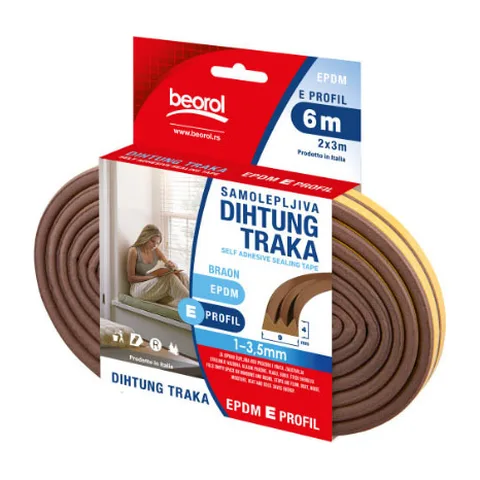 Samolepljiva dihtung traka 6m, E-profil, braon EBR6