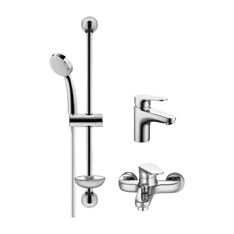 HERZ INFINITY – Set (Baterije Za Kadu I Lavabo, Podsklop Sifona, Klizna Šipka Sa Ručicom Tuša I Crevom)