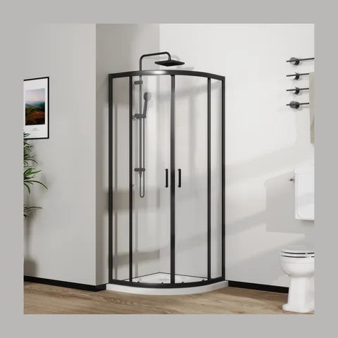 Polukružna crna tuš kabina, providno staklo 6mm, 90x90x200/ELR90200RBL
