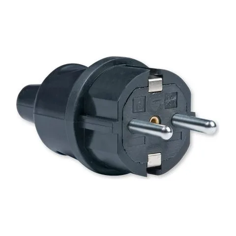 Dvopolni crni masivni utikač PVC tip S 16A 250V sa kontaktom za uzemljenjem
