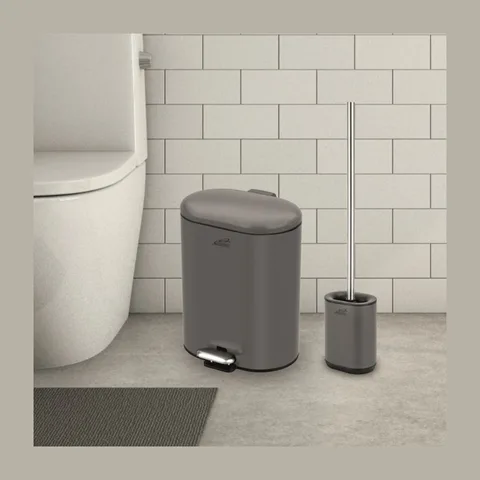 Fresh line set – ovalna kupatilska kanta 6L i WC četka, siva mat
