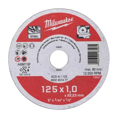 Milwaukee – Disk za sečenje metala, tanki, 125 x 1,5 x 22,2 mm, Contractor – 4932451479