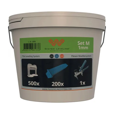 System Leveling Komplet za nivelaciju pločica 1mm(500 spona + 200 kajli + klešta)