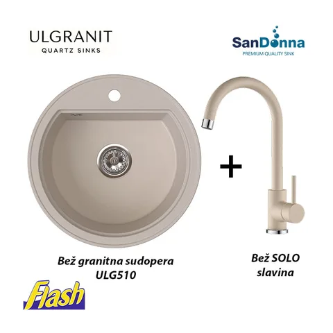 Granitna sudopera Ulgranit ULG510 okrugla (BEŽ) + slavina SanDonna – SET