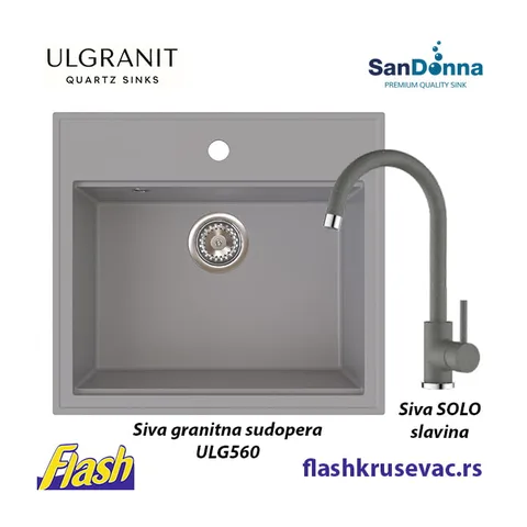 Granitna sudopera Ulgranit ULG560 (SIVA) + slavina SanDonna – SET