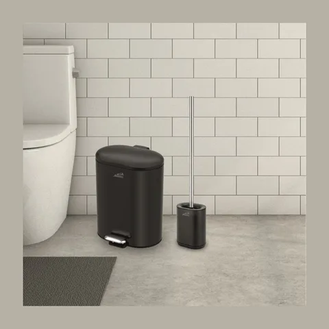 Fresh line set – ovalna kupatilska kanta 6L i WC četka, crna