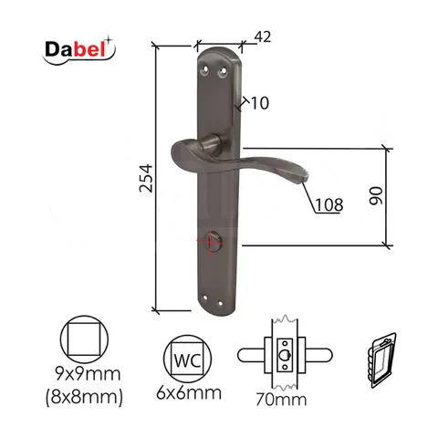 Kvaka za WC vrata JELENA B-Ni 90/42/254/10/108/8/9 6x6mm 0101248