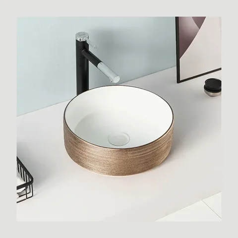 Rubicer okrugli nadgradni lavabo Ø35,8 cm beli sa rose gold detaljima (RS524GRGW)