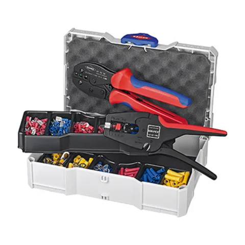 Knipex – Komplet za krimpovanje: krimp klešta PreciForce + klešta za skidanje izolacije sa izolovanim papučicama – 97 90 22