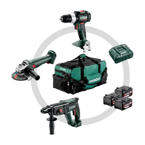 Metabo – Set Aku udarna bušilica, ugaona brusilica, kombinovani čekić – 6852120006