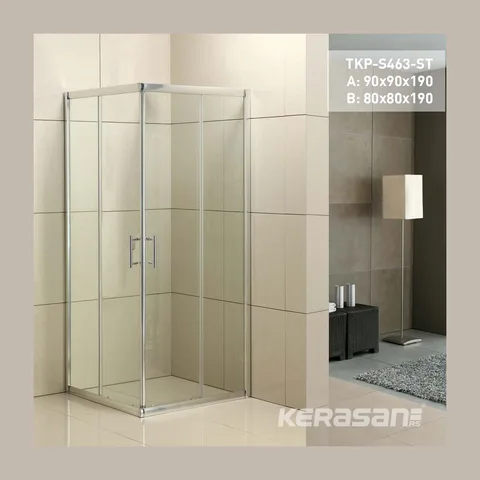 Kvadratna tuš kabina TKK-S463B-ST, providno staklo, 80x80x190