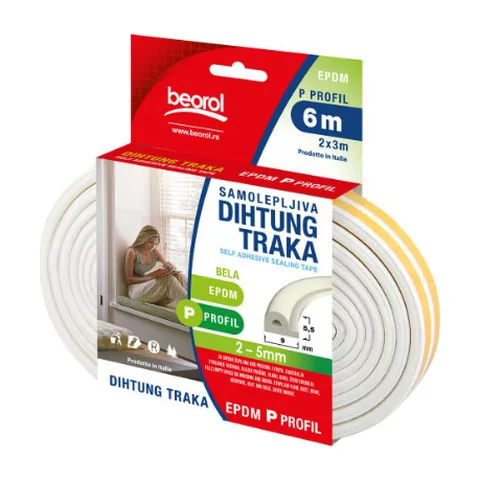 Samolepljiva dihtung traka 6m, P-profil bela PBE6