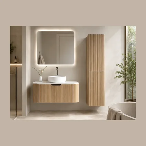 Elegant 90 ormarić + umivaonik Relief Oak | Viseći ormarić za kupatilo 90 cm komplet