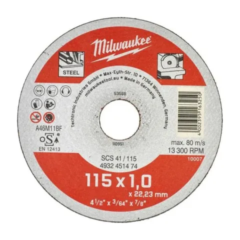 Milwaukee – Disk za sečenje metala, tanki, 115 x 1 x 22,2 mm, Contractor – 4932451474