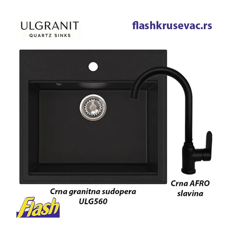 Granitna sudopera Ulgranit ULG560 (CRNA) + slavina – SET (slavina Marbomil)