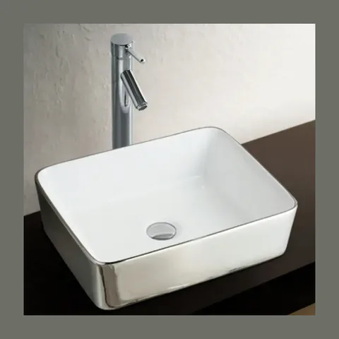 Rubicer pravougaoni nadgradni lavabo 48 × 37 cm srebrno-beli (RS263S)