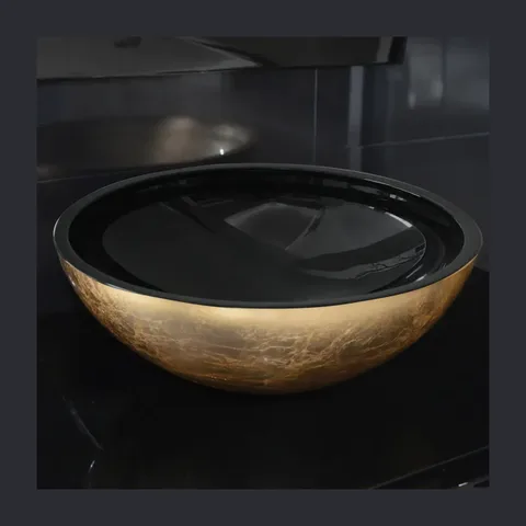 Rubicer Black & Gold okrugli nadgradni lavabo Ø40 cm od stakla (RLVBLACKGOLD40)