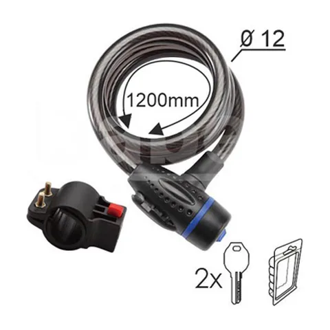 Brava za bicikl sa ključem spiralna BBK2 crna FI12x1200mm 2K OPD (0709002)