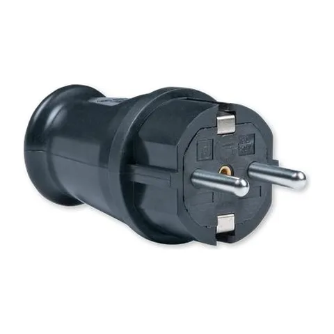 Dvopolni crni masivni utikač PVC tip M 16A 250V sa kontaktom za uzemljenje