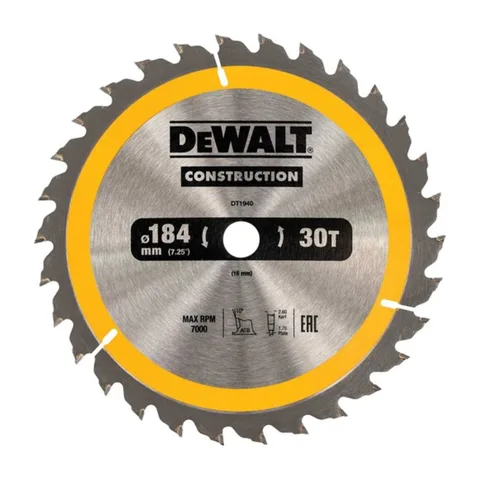 DeWalt List kružne testere za građevinske materijale, 184 mm, 30T, DT1940