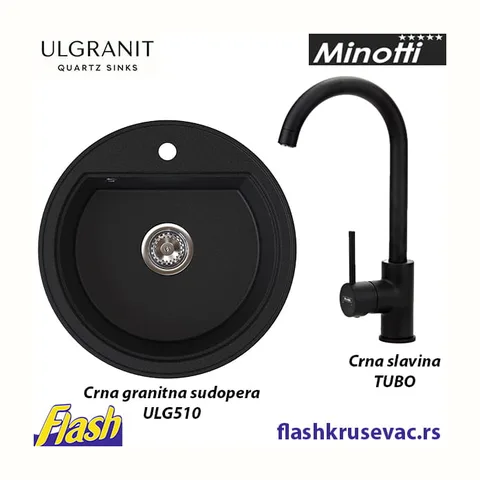 Granitna sudopera Ulgranit ULG510 okrugla (CRNA) + slavina Minotti – SET
