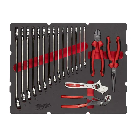 Milwaukee – MAX BITE PACKOUT set viljuškastih ključeva i klešta sa penastim uloškom, 19-delni – 4932493339