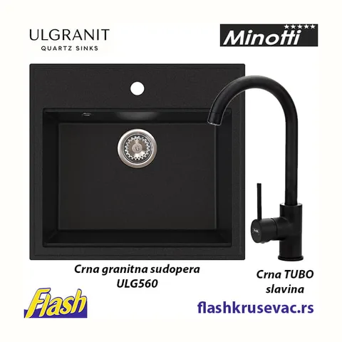 Granitna sudopera Ulgranit ULG560 (CRNA) + slavina – SET (slavina Minotti)