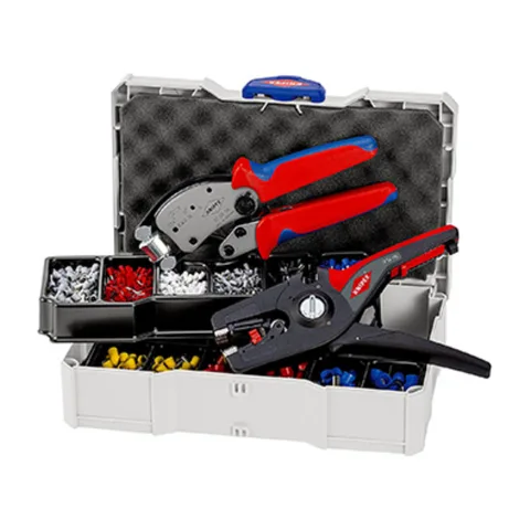 Knipex – Komplet za krimpovanje: krimp klešta Twistor16® + klešta za skidanje izolacije PreciStrip16 sa izolovanim hilznama – 97 90 14