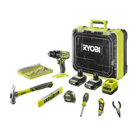 RYOBI – Aku. set alata u koferu (aku. bušilica plus ručni alat i pribor) RDD18-2C20TAH – 5133005812