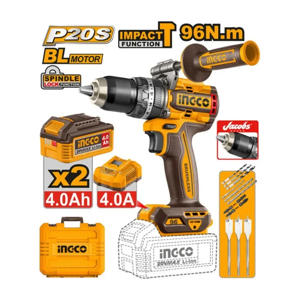 Aku udarna bušilica Ingco Super 20V 96 Nm 2x4Ah