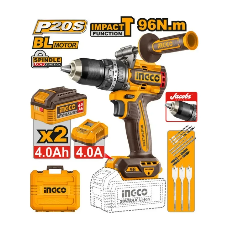 Aku udarna bušilica Ingco Super Select 20V 96 Nm 2x4Ah