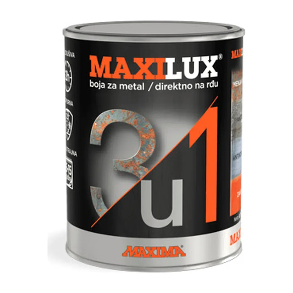 Antikorozivni emajl Maxima Maxilux 3u1 crna, 0,75 l