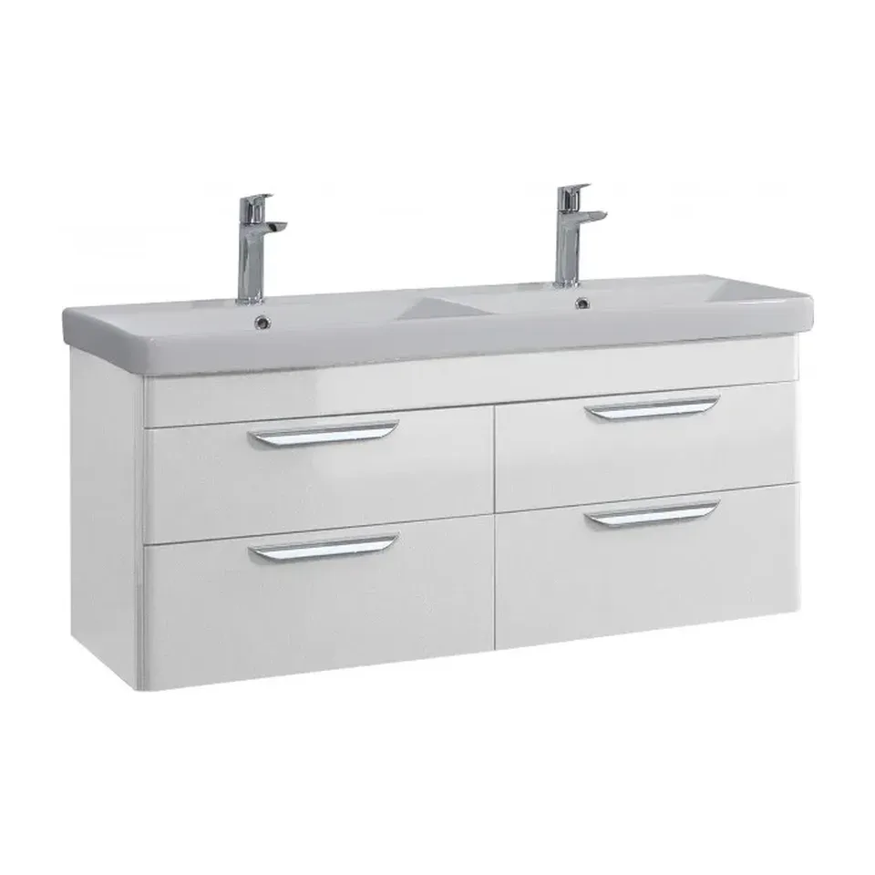 Dupli lavabo sa ormarićem LineArt Efes sjaj bela 120x46 cm, White, konzolni