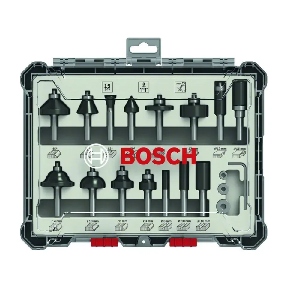 Komplet glodala Bosch prihvat 8 mm 2607017472, 15 kom