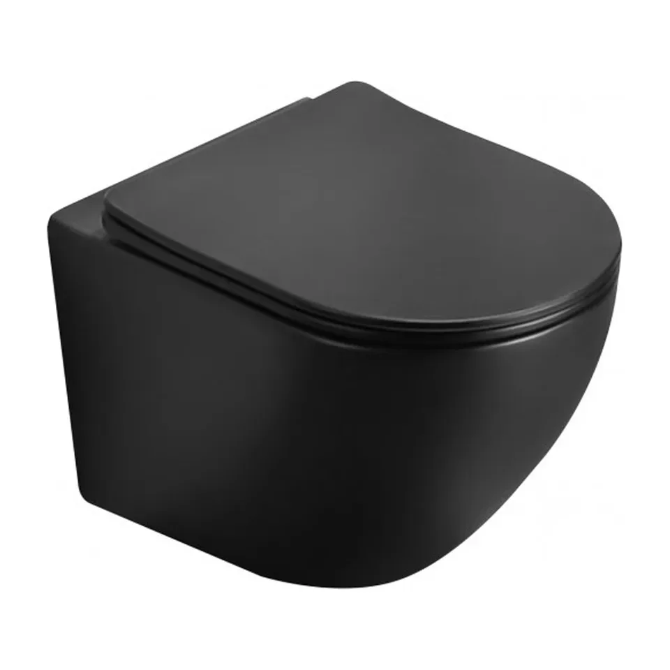 Konzolna wc šolja Minotti Perla mat crna compact rimless / sa wc daskom
