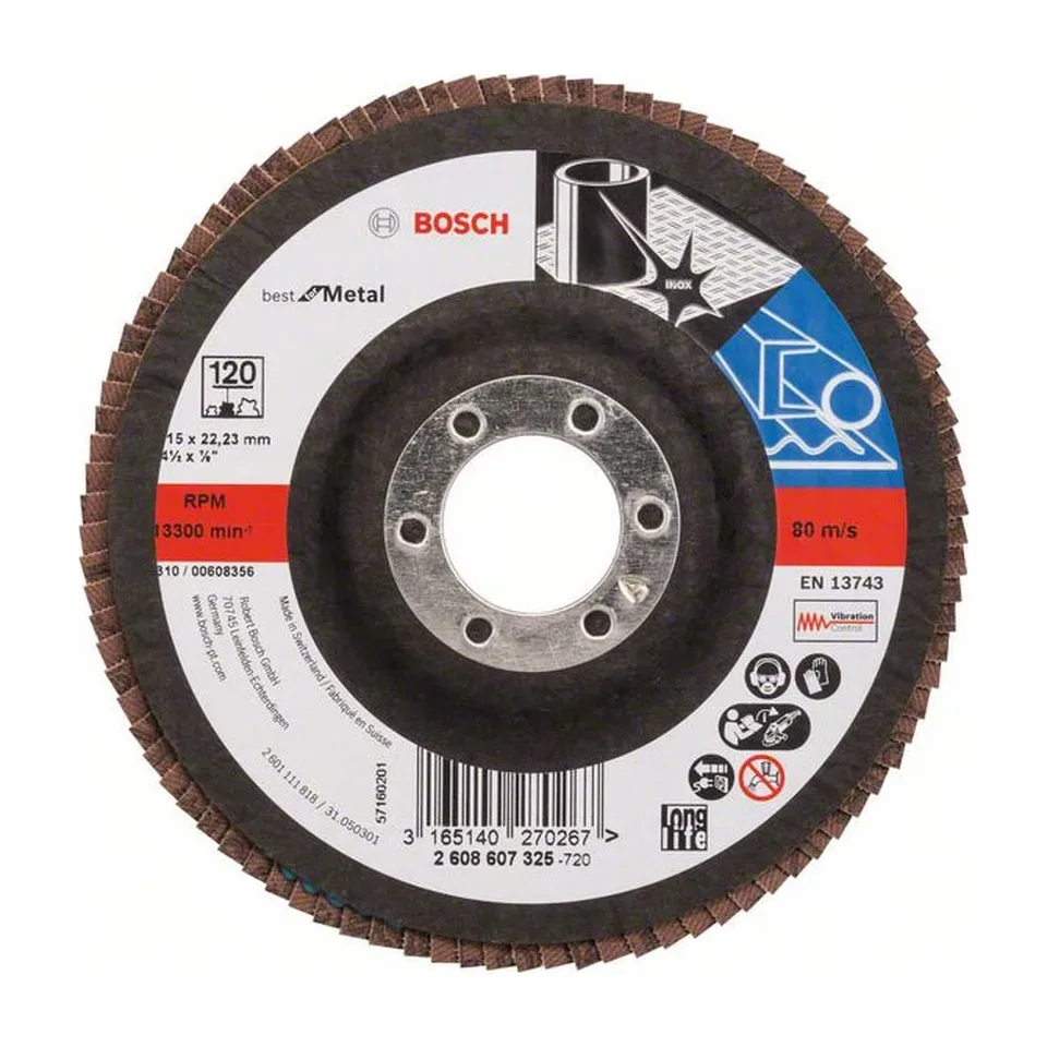 Lamelni brusni disk Bosch Best for Metal ravni, Ø115 mm, G 120
