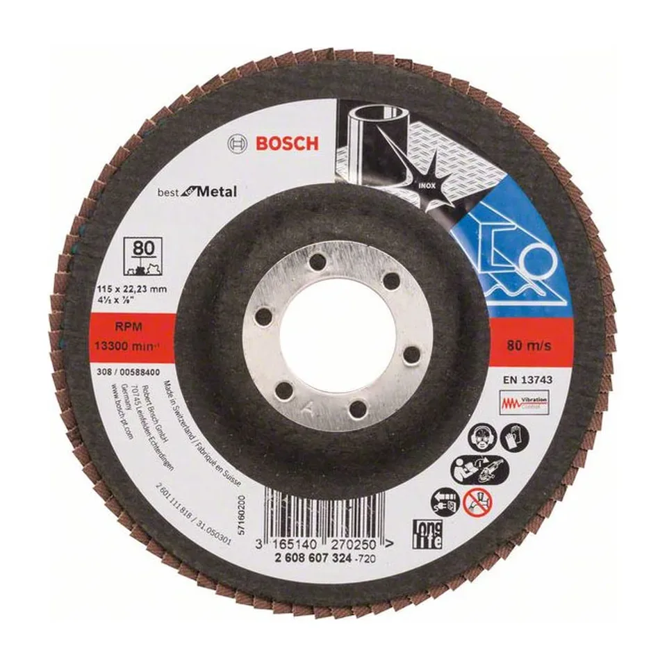 Lamelni brusni disk Bosch Best for Metal ravni, Ø115 mm, G 80