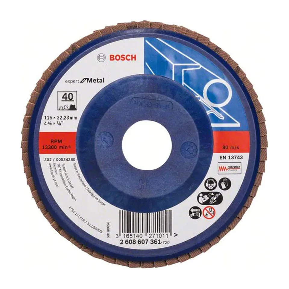 Lamelni brusni disk Bosch Expert for Metal ravni, Ø115 mm, G 40