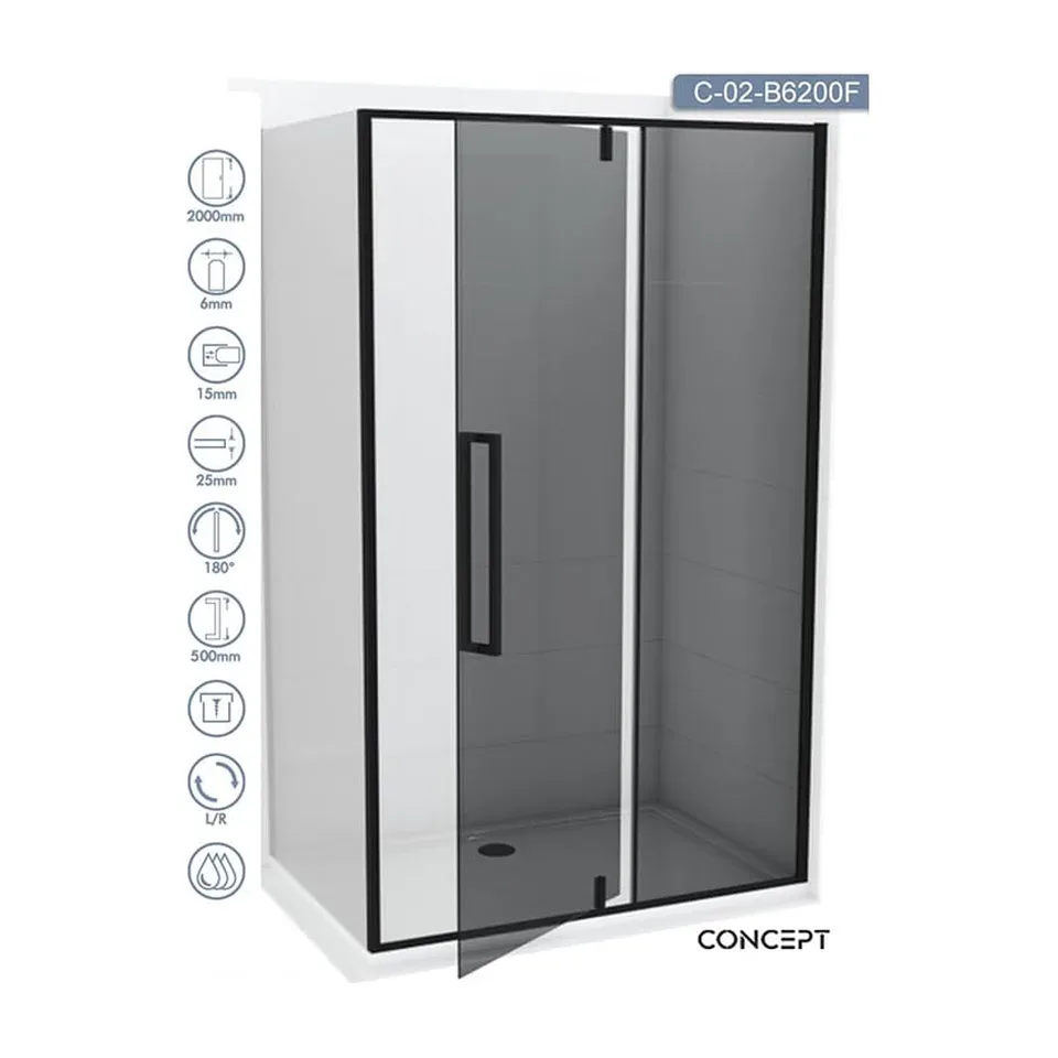 Tuš paravan Minotti Concept crni mat 80x200 cm dark staklo