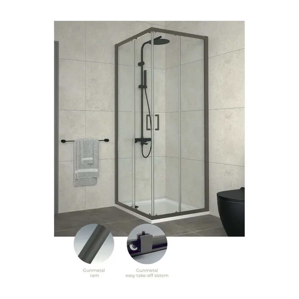 Tuš vrata Copen Atlas Pro gun metal 800x800x1950, staklo 6 mm providno, klizna vrata